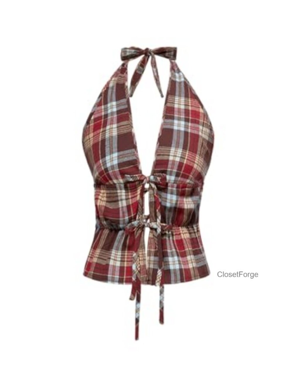 Y2K Plaid Tie Back Halter Top Vintage Backless Summer Going Out